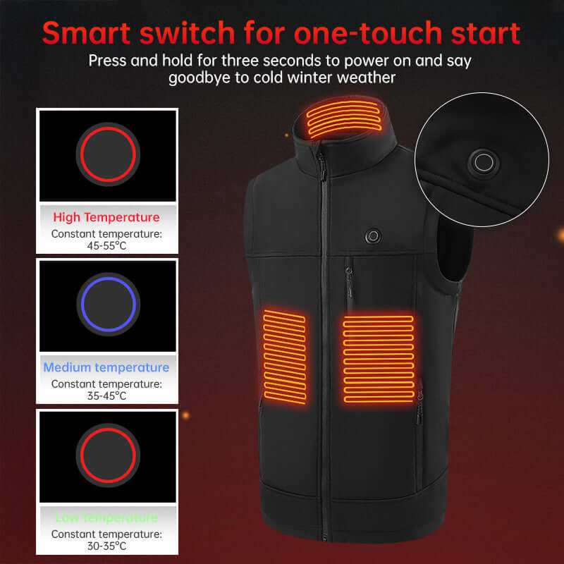 Electric Heated Vest - 9 Heat Zones, USB Rechargeable, Winter Warmth