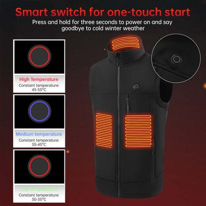 Electric Heated Vest - 9 Heat Zones, USB Rechargeable, Winter Warmth