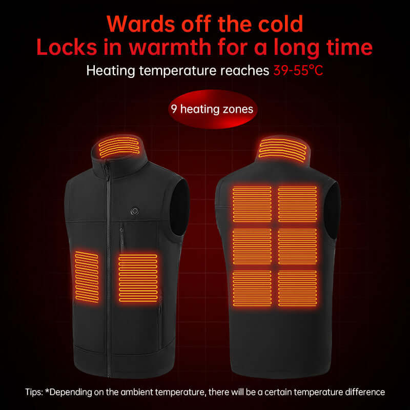 Electric Heated Vest - 9 Heat Zones, USB Rechargeable, Winter Warmth